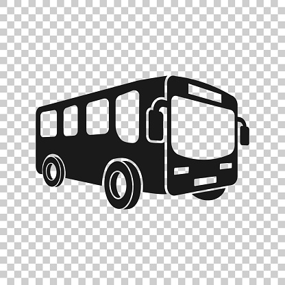 School bus icon in transparent style. Autobus vector illustration on isolated background. Coach transport business concept.